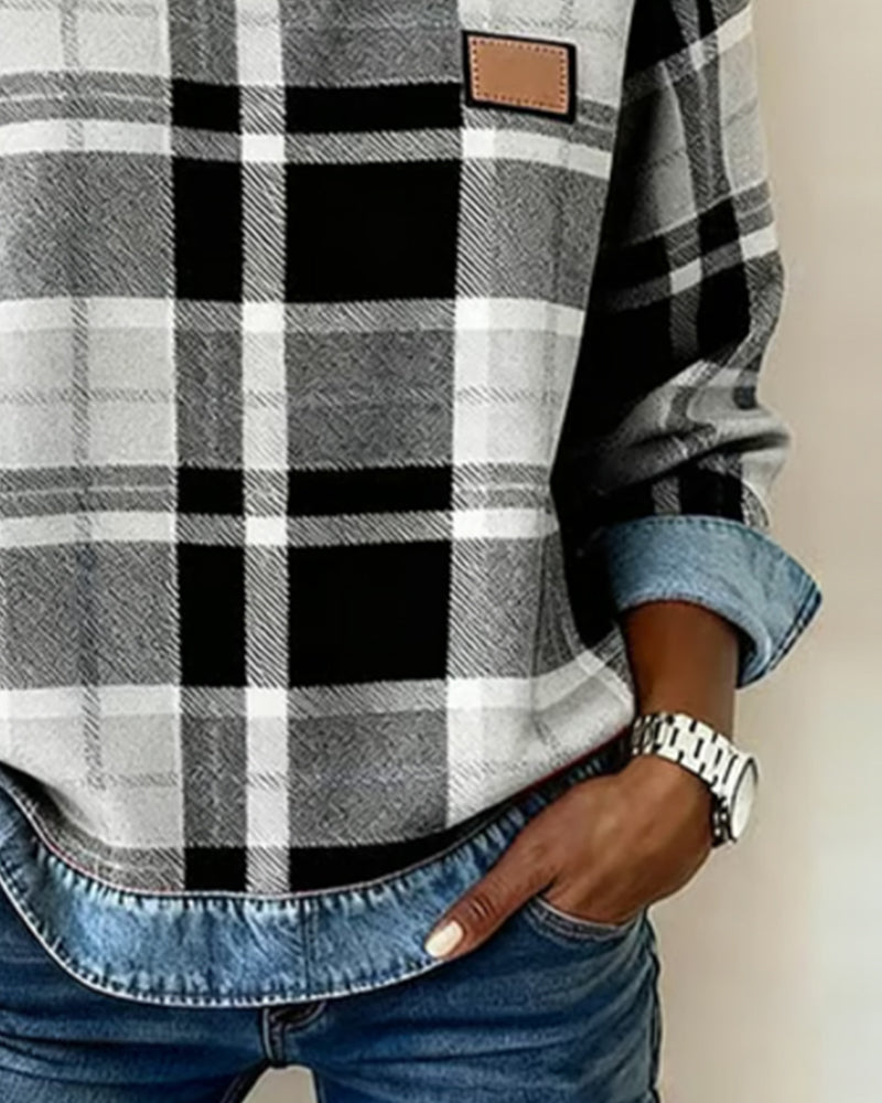 Karo-Sweatshirt Damen | Rundhalsausschnitt & Entspannter Schnitt 9