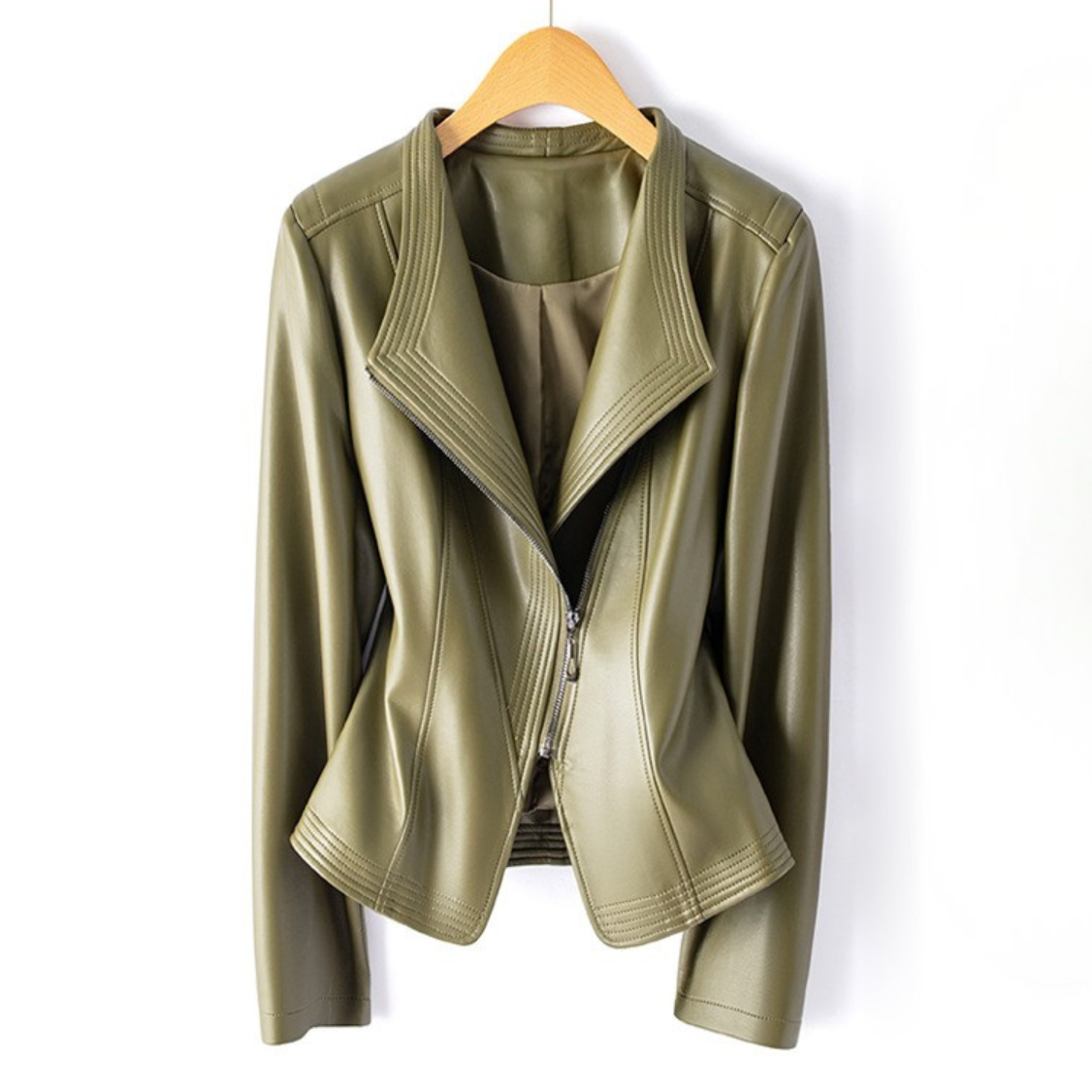 Damen Hochglanz Jacke Schmale Silhouette Revers Taillenschnitt 7
