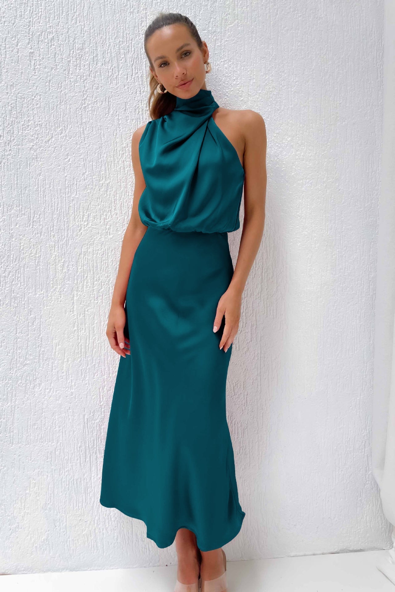 Abendkleid Damen | Neckholder mit drapiertem Oberteil