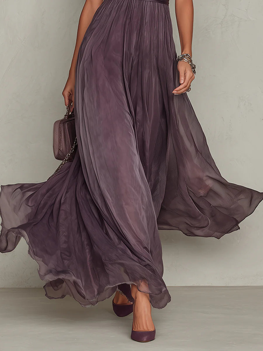 Maxikleid Damen | Vintage Chiffon mit Spitze für Abendanlässe