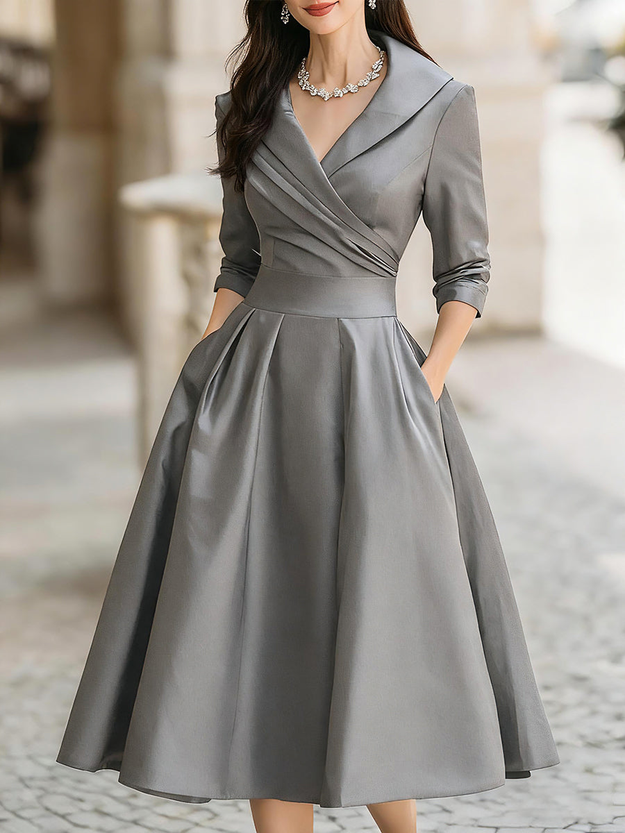Midikleid Damen | Elegantes Abendkleid mit A-Linien-Rock & V-Ausschnitt