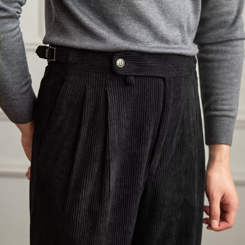 Cordhose für Herren | Hohe Taille, Falten vorne
