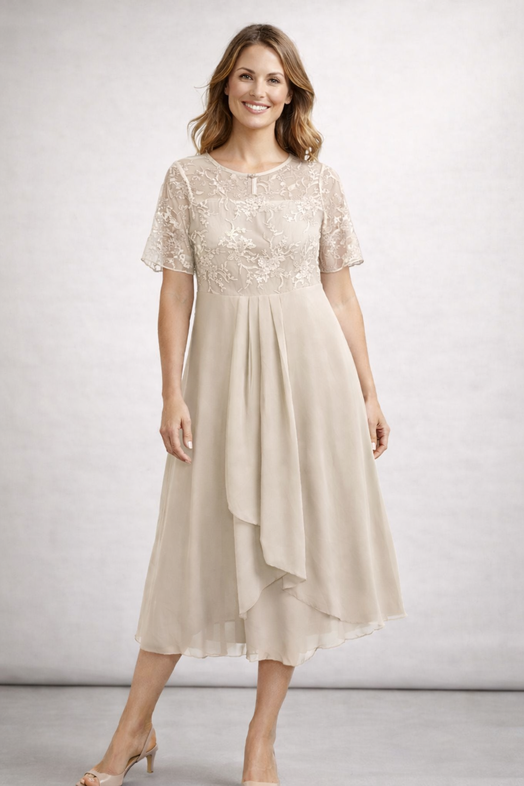 Midi Kleid Damen | Elegantes Festkleid mit Spitzenoberteil