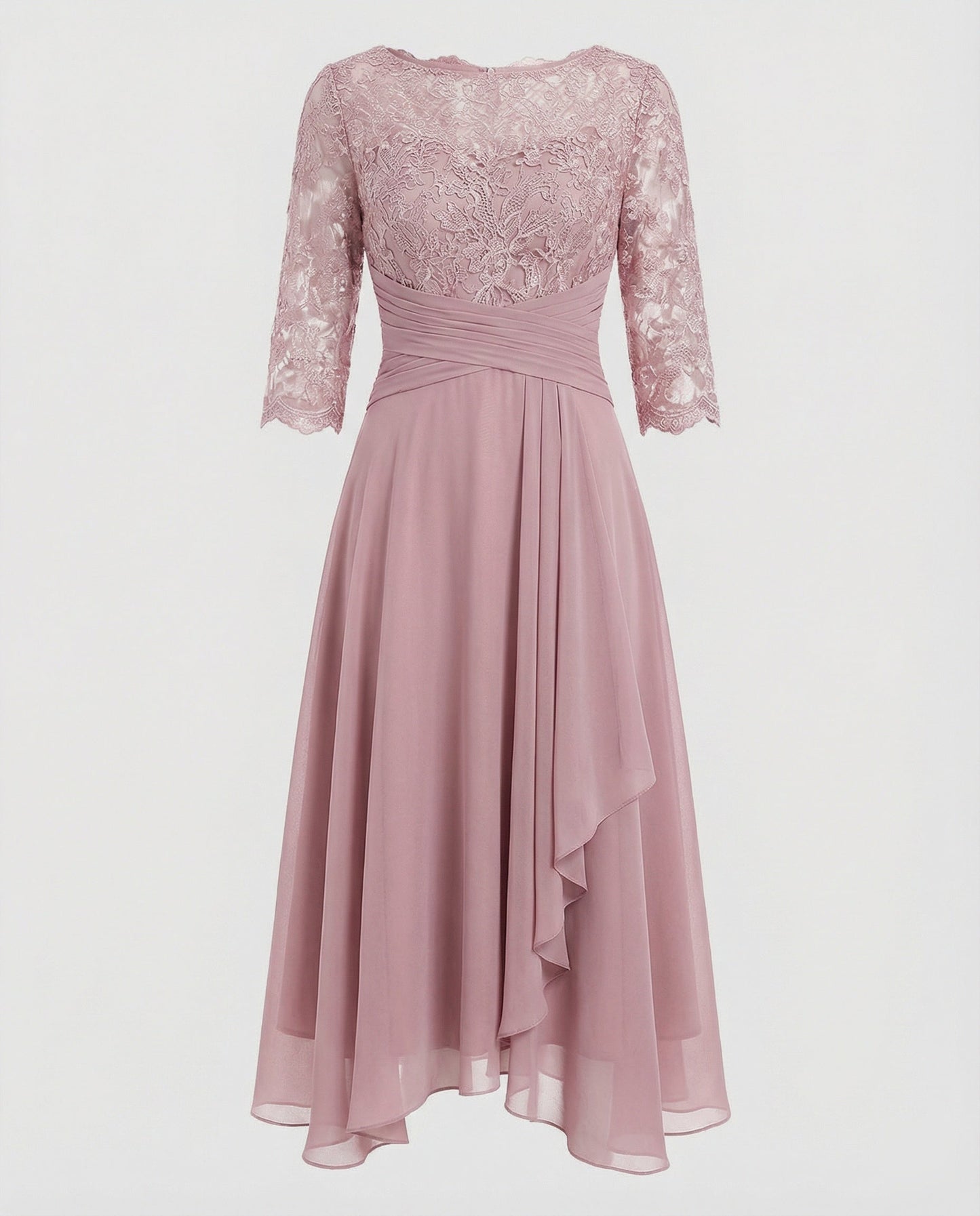 Midikleid Damen | Romantisches Spitzen-Oberteil & Fließender Zipfelsaum