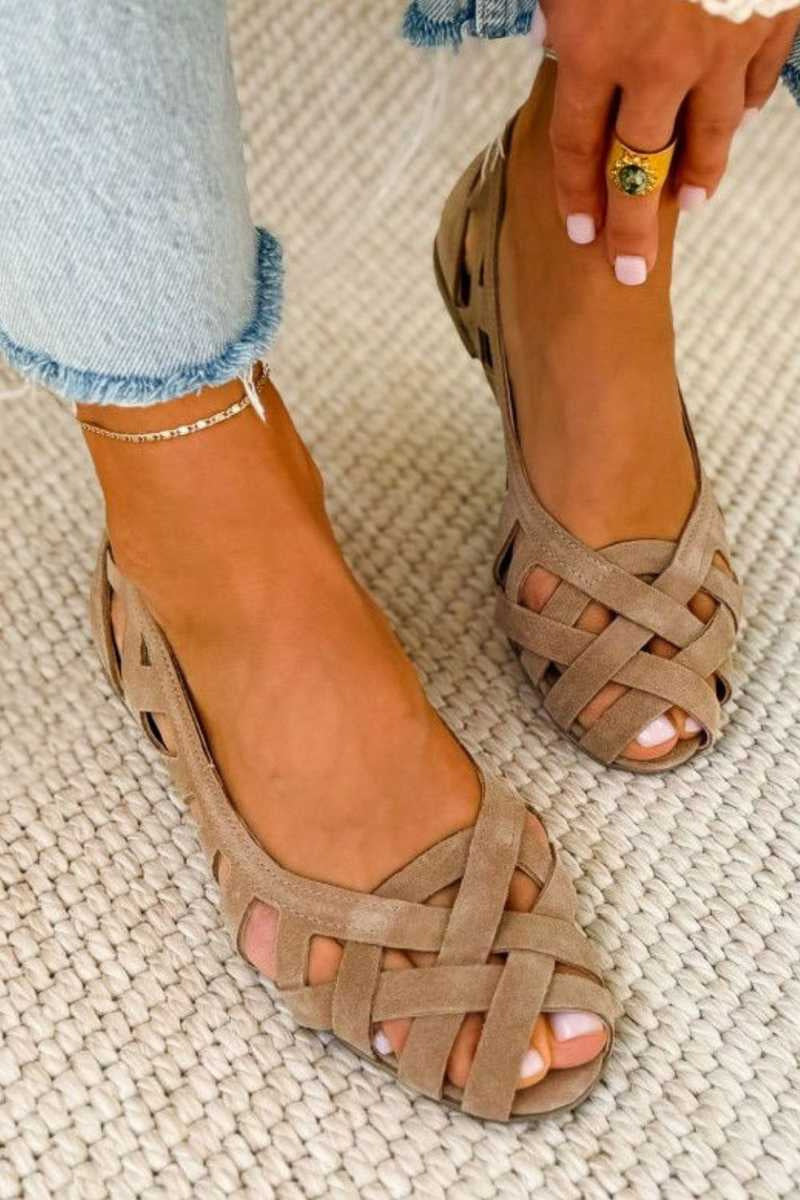Damen Komfort-Sandalen Flach | Geflochtene Käfig-Riemen & Peep Toe