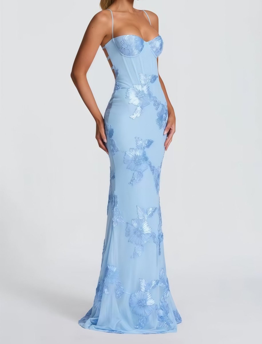 Maxikleid Damen | Figurbetontes Abendkleid mit Bustier & Spitzenstickerei