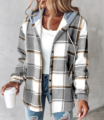 Gemütlicher karierter Hoodie mit Kordelzug für Damen 6