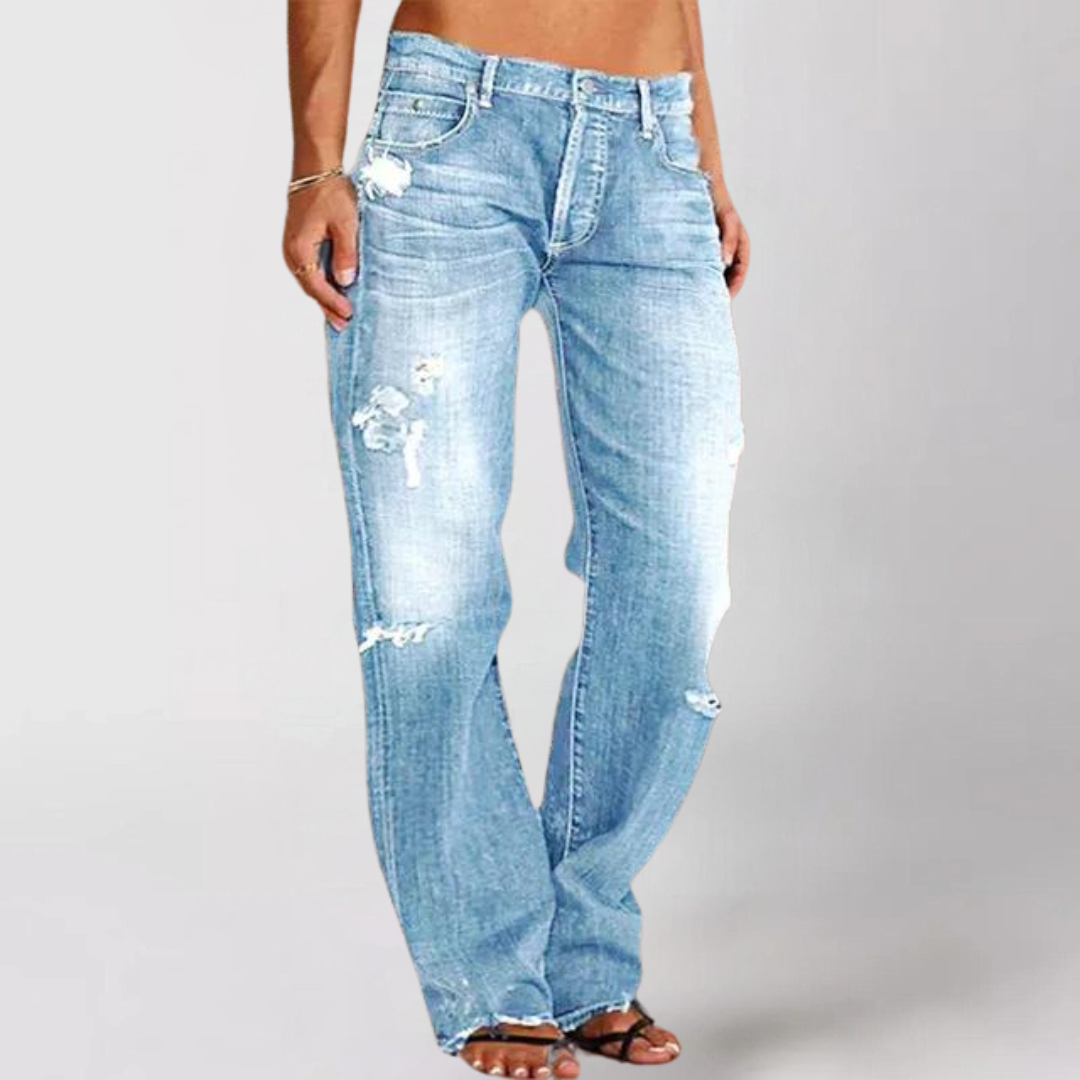 Helene | Damen Frühlings Lässige Weitbein Denim Jeans 4