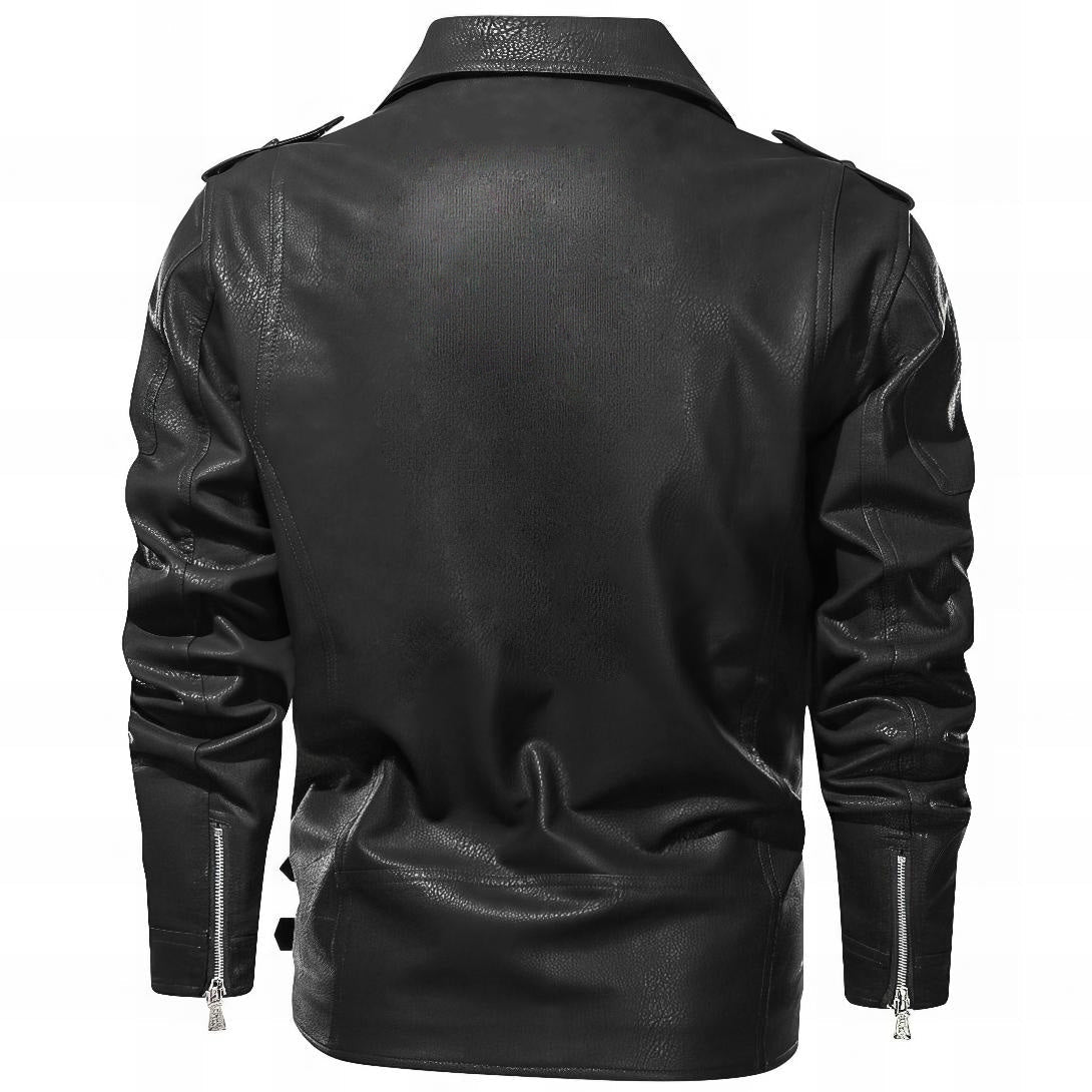 Herren Bikerjacke Asymmetrischer Reißverschluss Auffälliges Revers 2