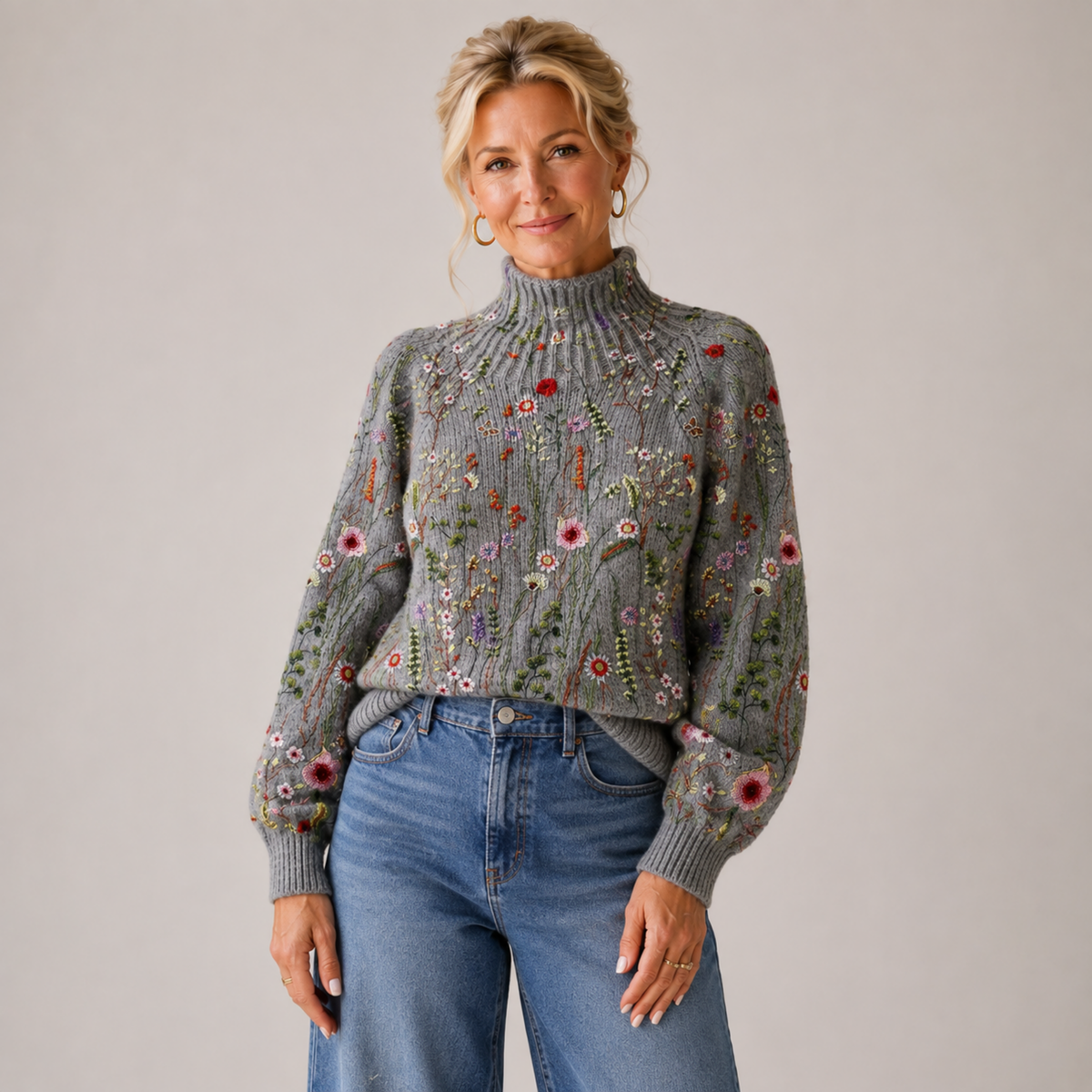 Strickpullover Damen | Blumenmuster & Weiche Passform 4