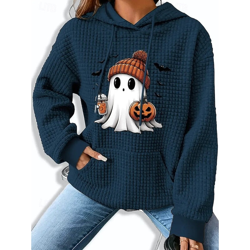 Brimdula | Damen Halloween Sweatshirt mit Kapuze - Light Grey - Image 3