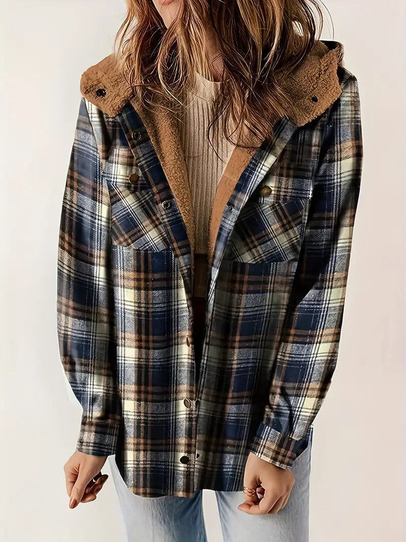 Kapuzenpullover Damen | Karo-Muster & Teddy-Kapuze