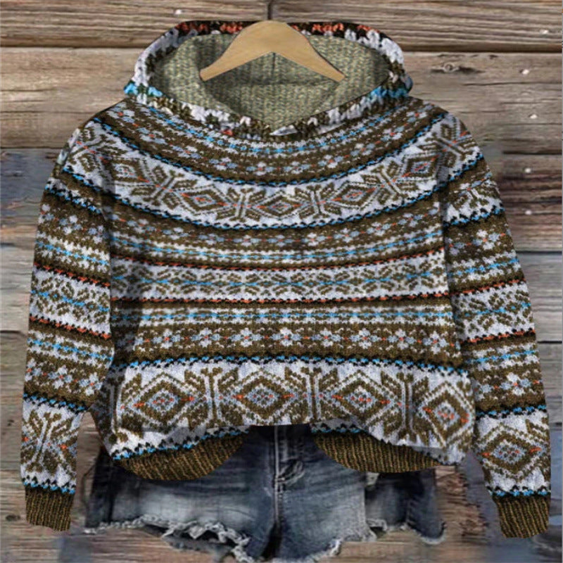 Kapuzenpullover Damen | Norweger-Muster & Strick-Kapuze
