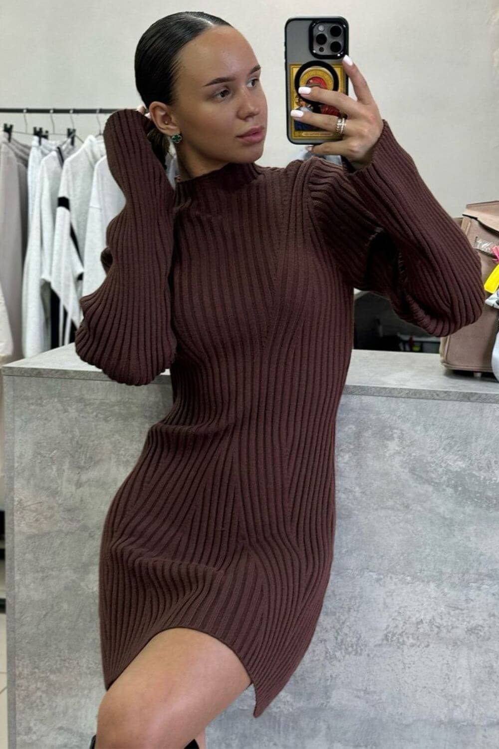 Langarm Kleid Damen | Rippstruktur & Taillierte Silhouette
