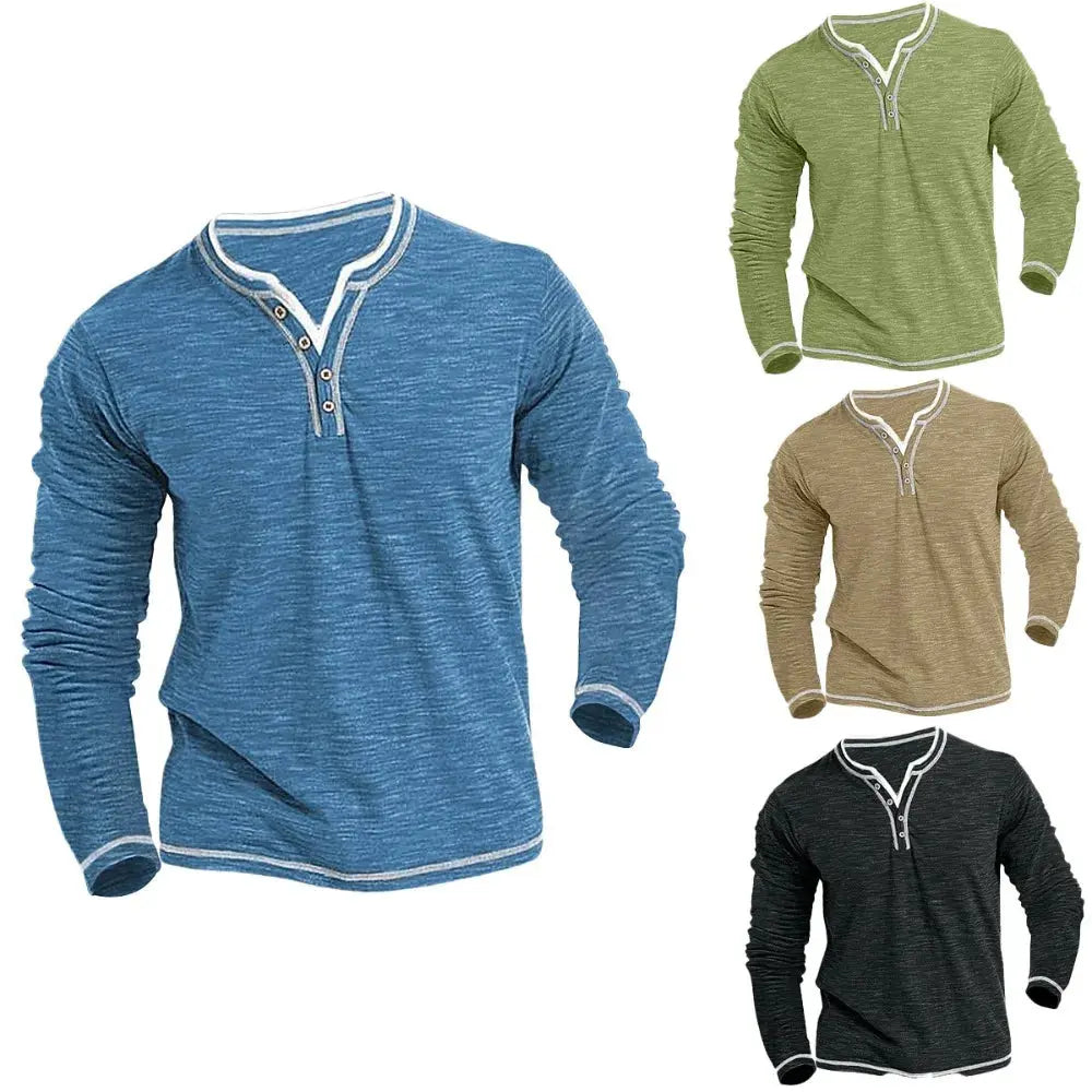 Langarm Shirt Herren | V-Ausschnitt & Kontrastblende