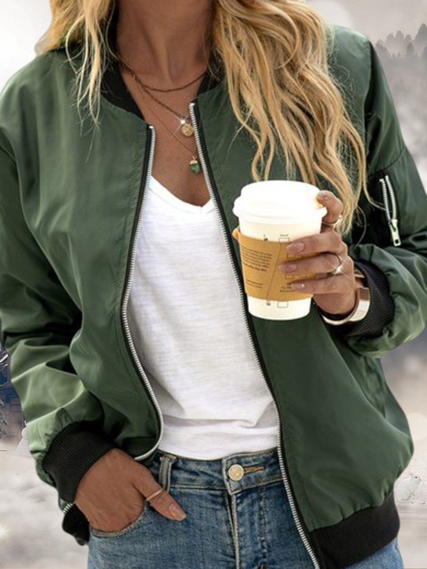Langarmbomberjacke mit Reißverschluss und Rippendetails