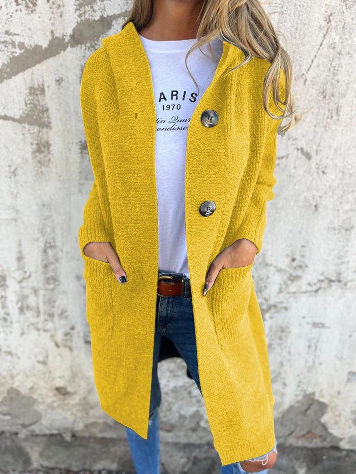 Langer Strickjacke für Damen, gestrickt, mit Kapuze | Relaxed Fit