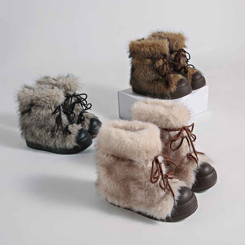 Damen Fellboots Schnürung Rutschfeste Winterboots Knöchelhoch 7