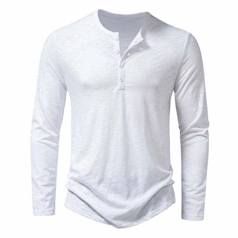 Herren Henley Langarmshirt Knopfleiste Bequeme Passform 6