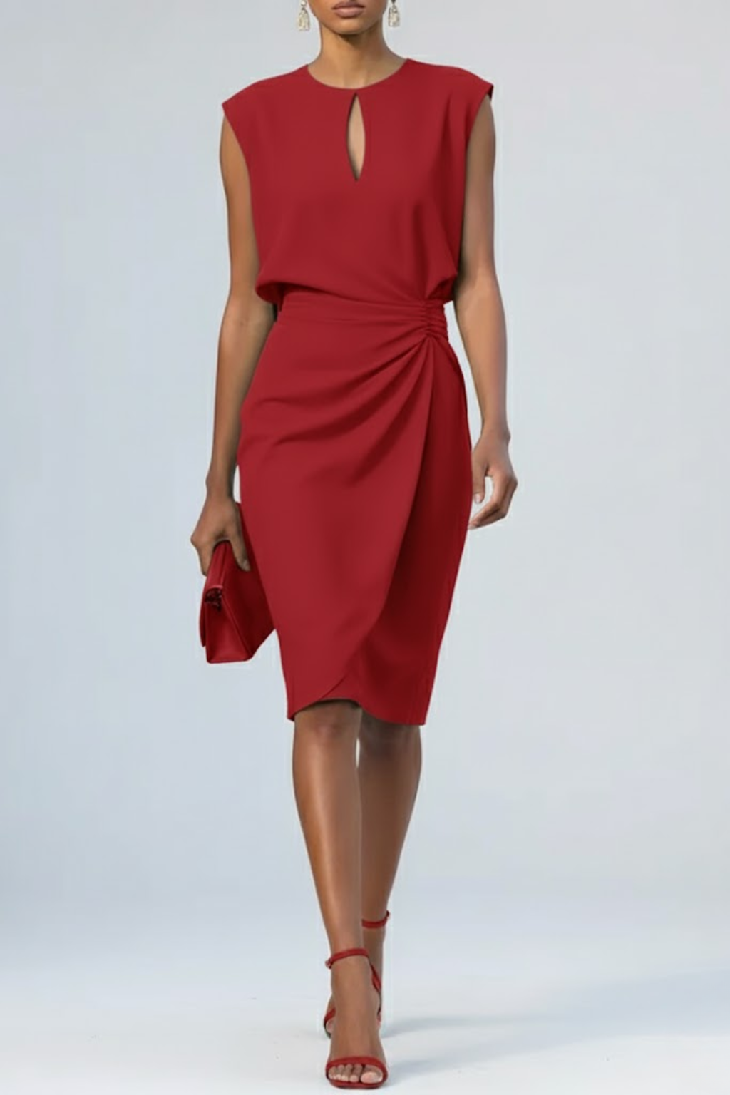 Midi Kleid Damen | Schlüsselloch & Raffung