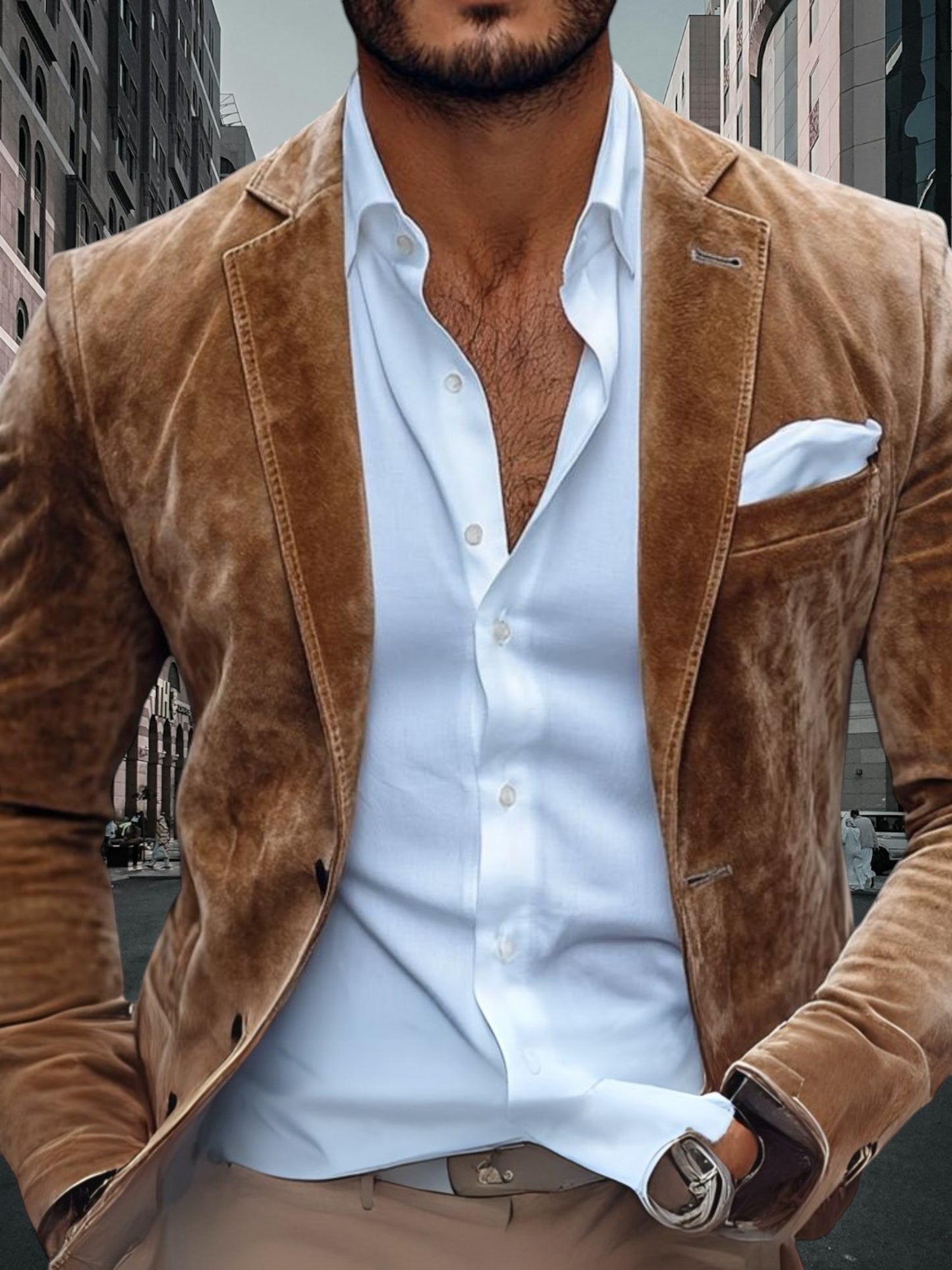Niko | Eleganter Herrenblazer aus Wildleder mit klassischem Notch-Revers und zwei Knöpfen, reguläre Passform, langarm