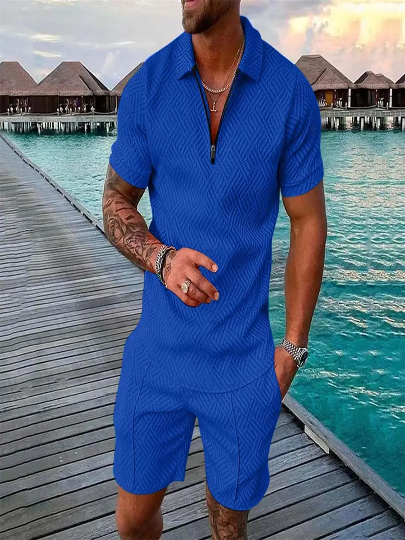 Sommer Set Herren | Strukturiertes Polo-Zip & Matching Shorts