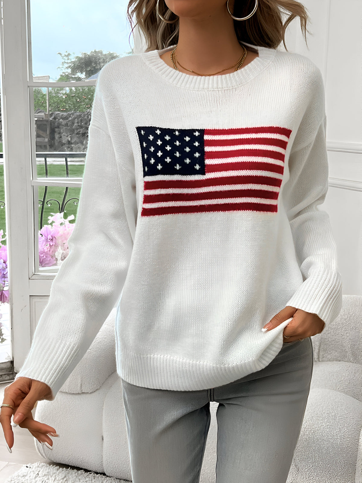 Pullover Damen | Flaggen-Motiv & Rundhals