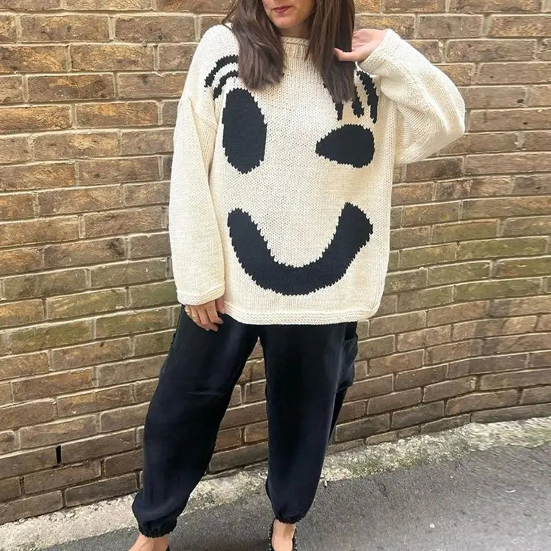 Pullover Damen | Smiley-Motiv & Oversize