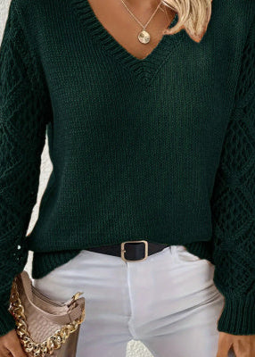 Pullover Damen | V-Ausschnitt & Ajour-Ärmel