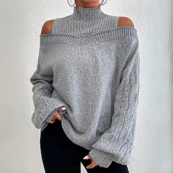 Rollkragenpullover Damen – Locker gestrickt Schulterfrei