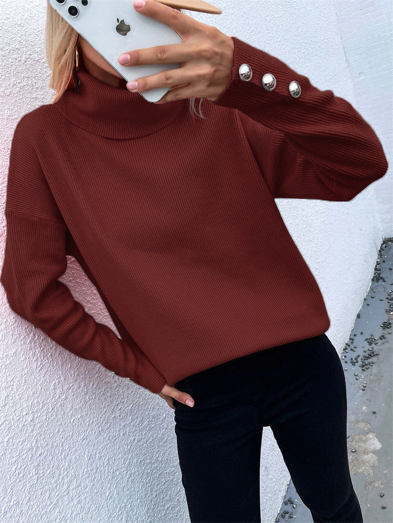 Rollkragenpullover Damen | Mit Knopfmanschetten