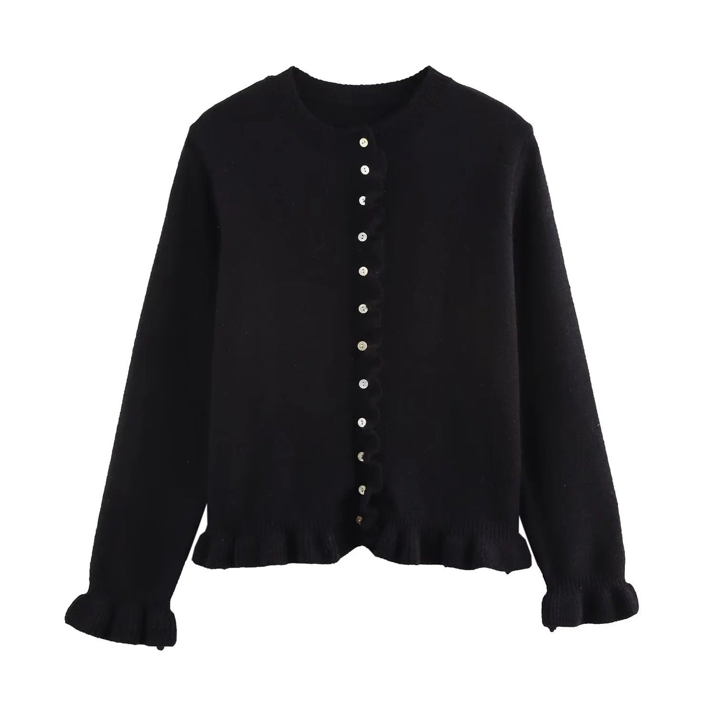 Rüschenbesetzter Damen-Cardigan mit Knöpfen, schickes Lagen-Oberteil 7