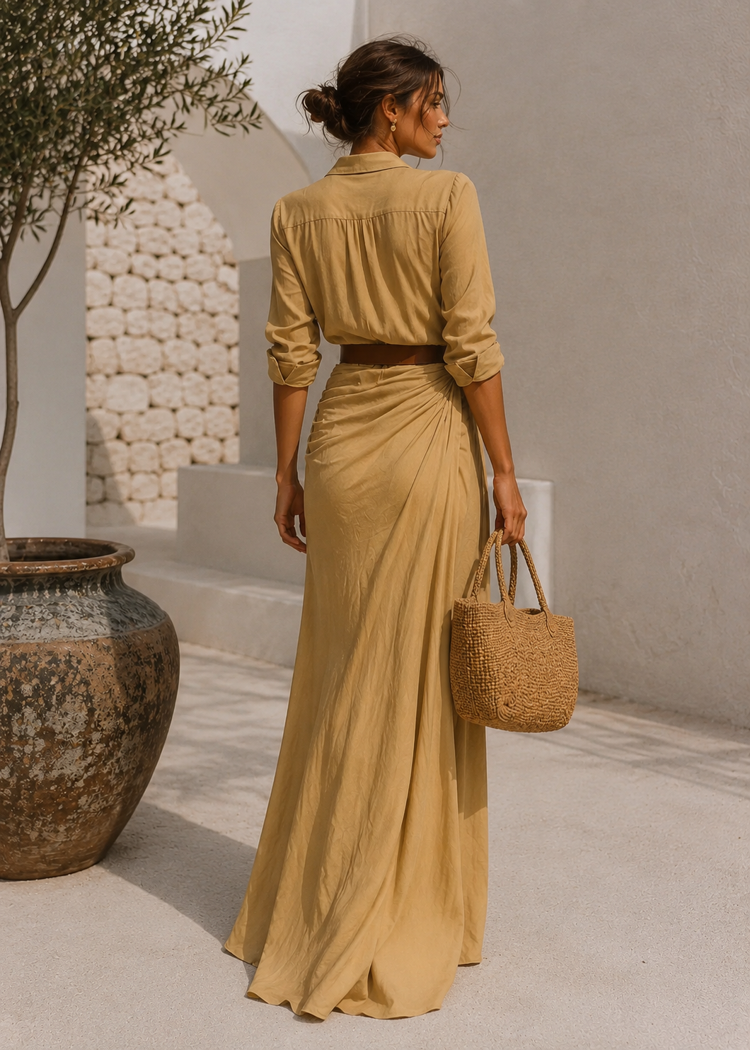 Soléna | Langes, fließendes Kleid mit Gürtel 7