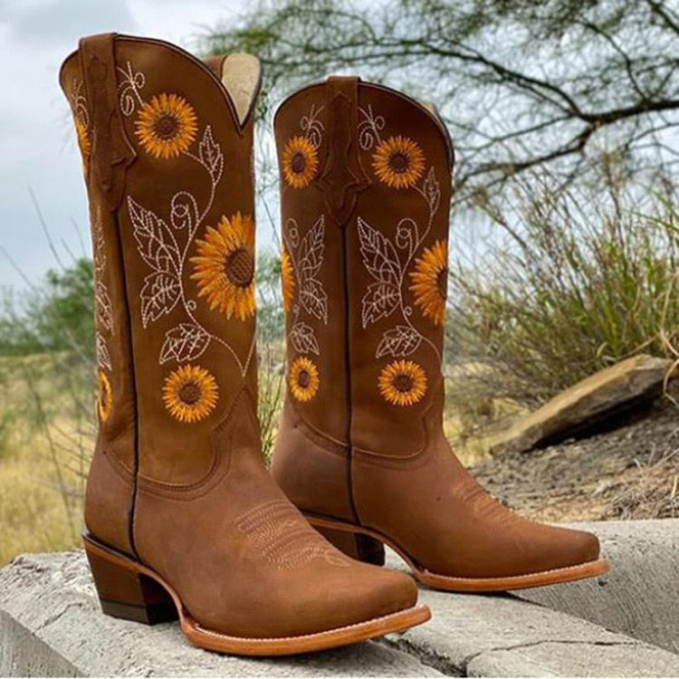 Stiefel im Sonnenblumen-Design für Damen | Knöchelhöhe mit