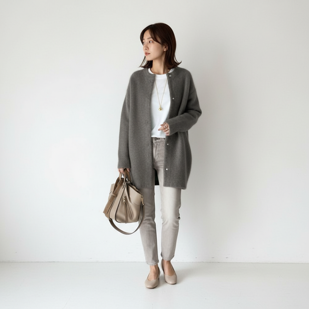 Strickjacke Damen | Rundhals & Longline mit Druckknöpfen