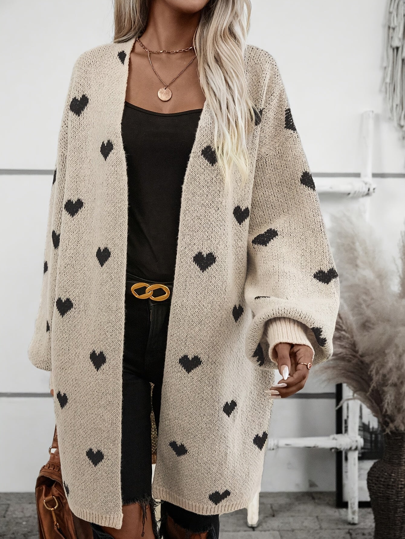 Damen Cardigan mit Herzmuster | Knopfverschluss Design