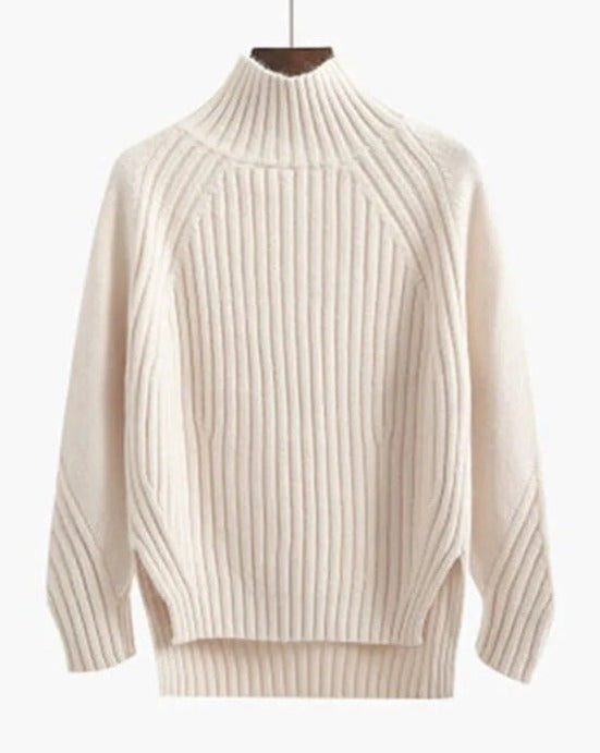 Winterpullover Damen | Hoher Kragen & Gerippte Struktur