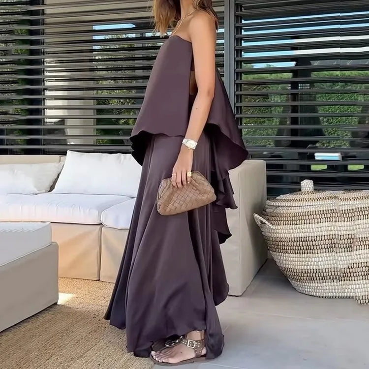 Zweiteiler Damen Sommer | Schulterfreies Set & Eleganter Lagenlook
