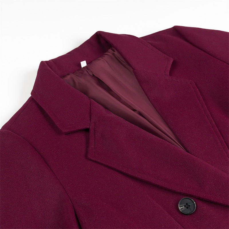 Eldmara | Damen Wollmantel Langer Wintermantel - Burgundy - Image 3