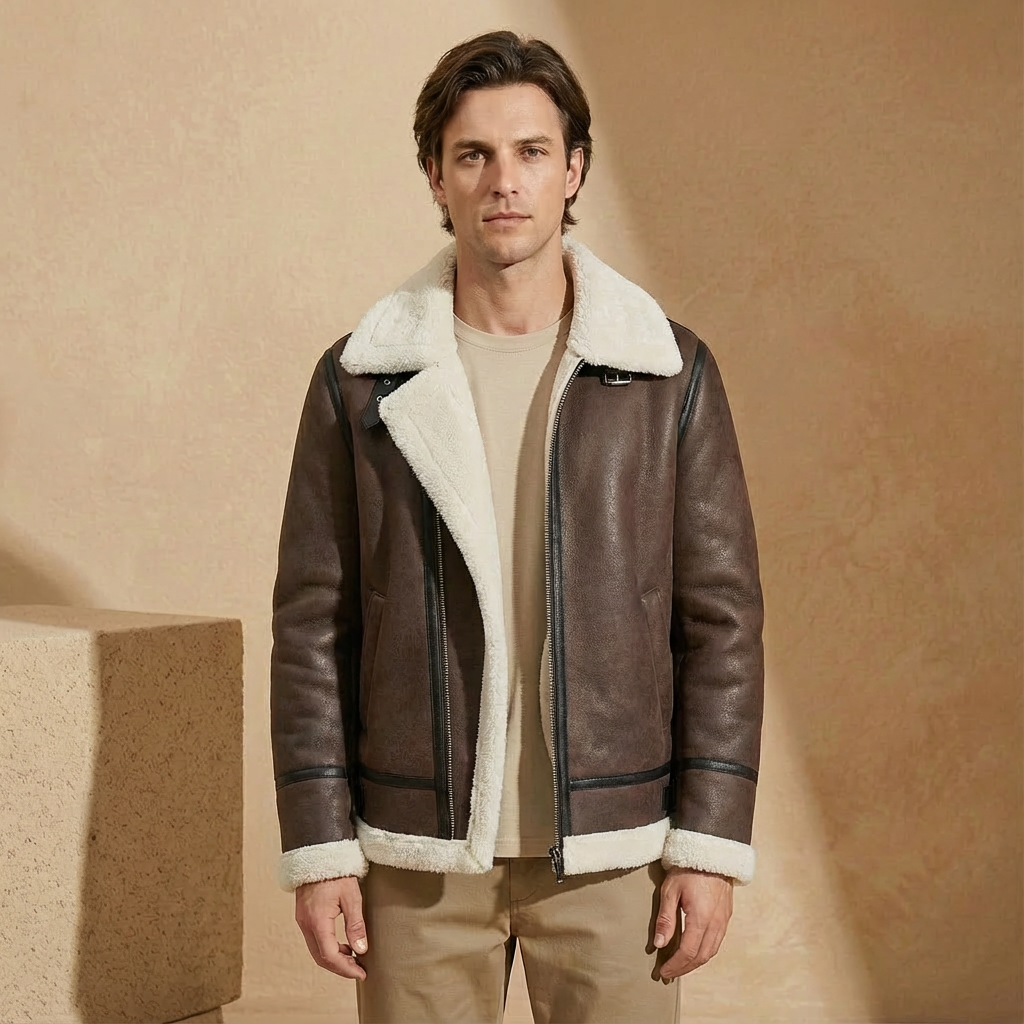 Herren Jacke Aviator Style Warm Gefüttert Regular Fit 6