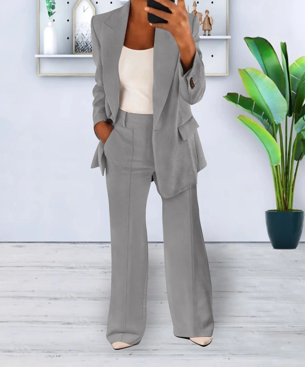Blazer-Set Damen | Offener Blazer & Weite Hose 12