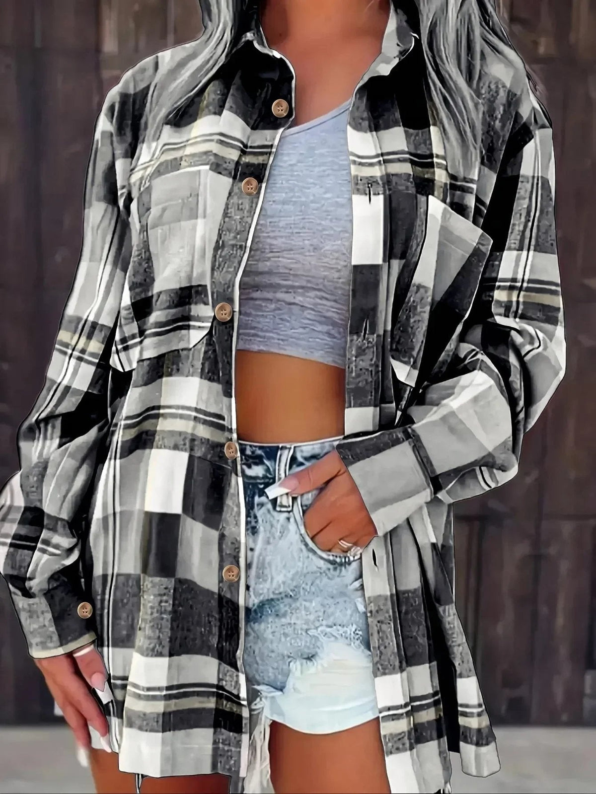 Cardiganhemd Damen | Kariertes Muster & Lockere Passform 14