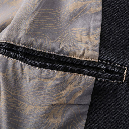 Herren Jeansjacke Dark Wash Knopfleiste Vintage Look 6