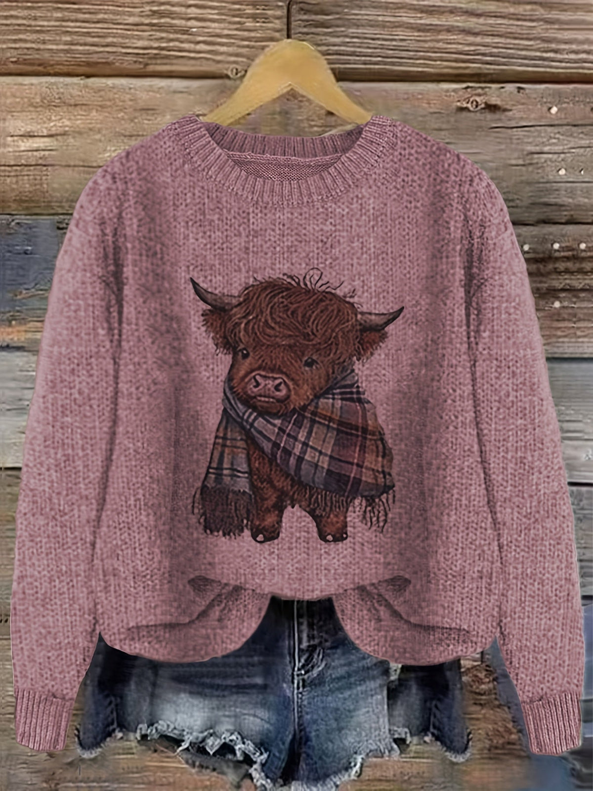 Strickpullover Damen | Highland-Kuh Motiv & Lockere Passform 3