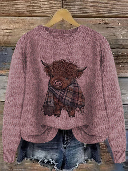 Strickpullover Damen | Highland-Kuh Motiv & Lockere Passform 3