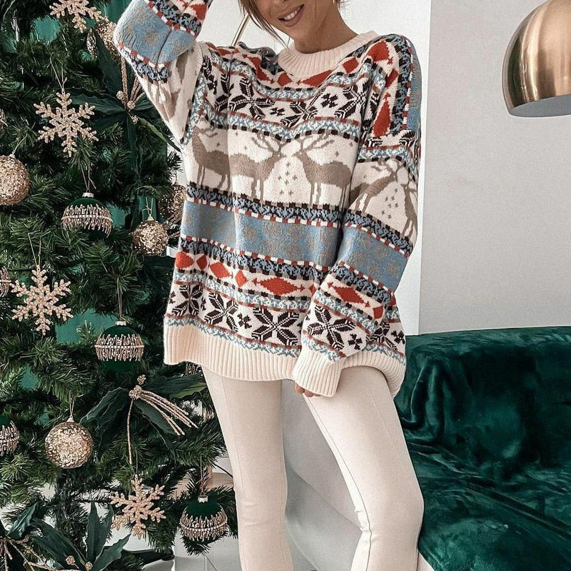 Damen Weihnachtspullover Rentiermuster Lockere Passform 1