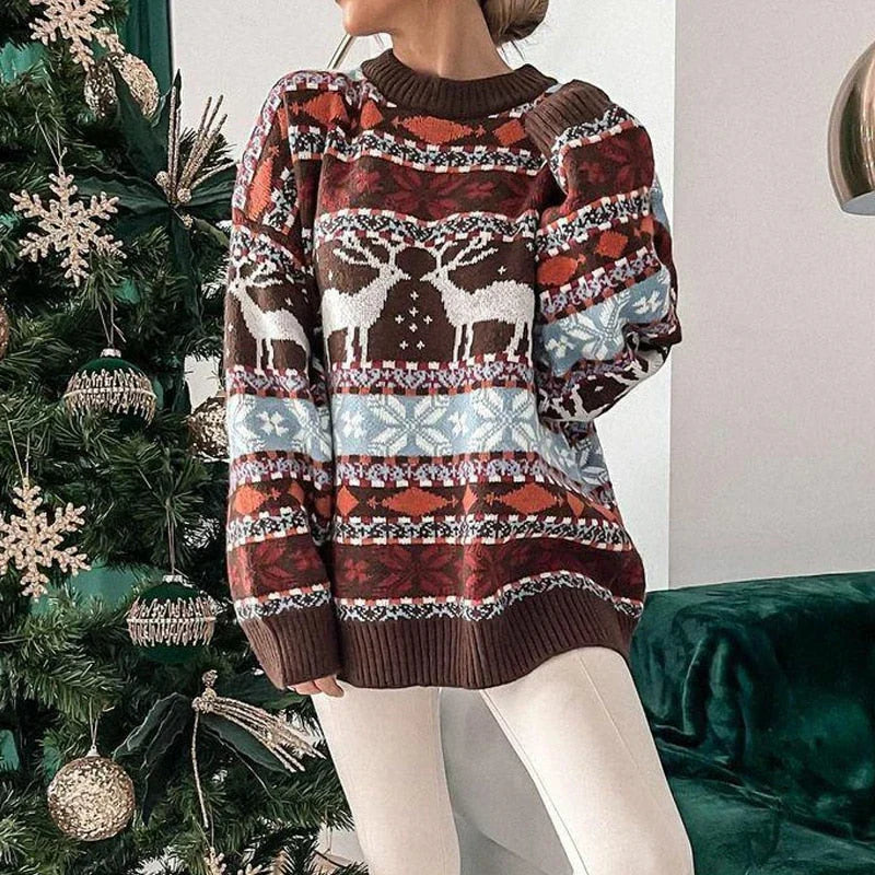 Damen Weihnachtspullover Rentiermuster Lockere Passform 2