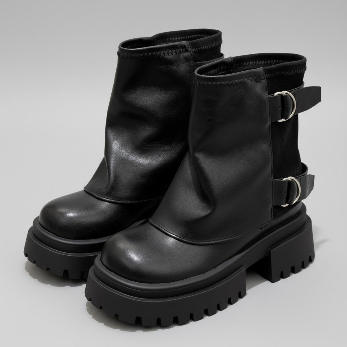 Damen Stiefel Schnallen Profilsohle Boots Used Look 7