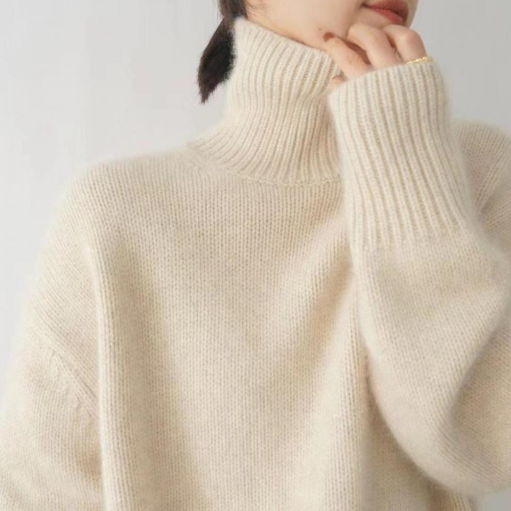 Damen Rollkragenpullover Strickpullover Rippbund Locker 10