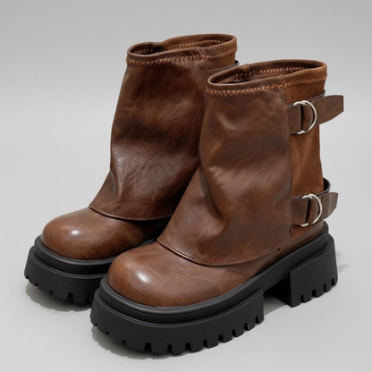 Damen Stiefel Schnallen Profilsohle Boots Used Look 2
